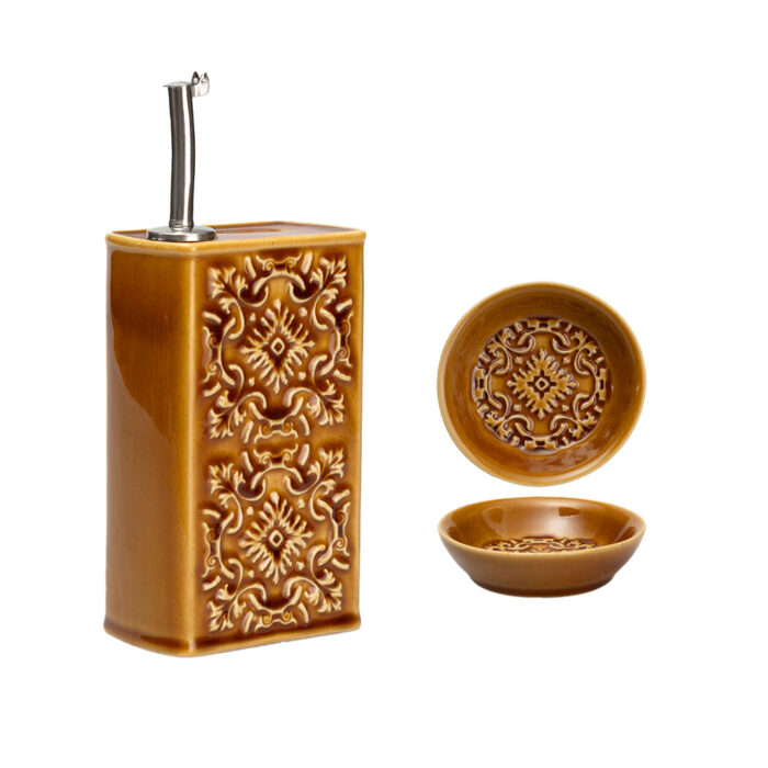 Olive Oil Bottle + 2 Tile Plates AZULEJO - Bundle Azulejo Ocre